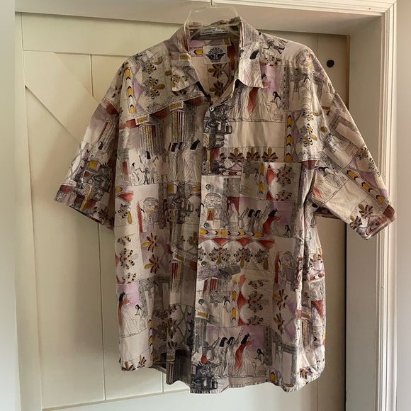 Dockers Other - Vintage DOCKERS Shirt Mens XL Cream Ancient Egypt Print Button Short Sleeves